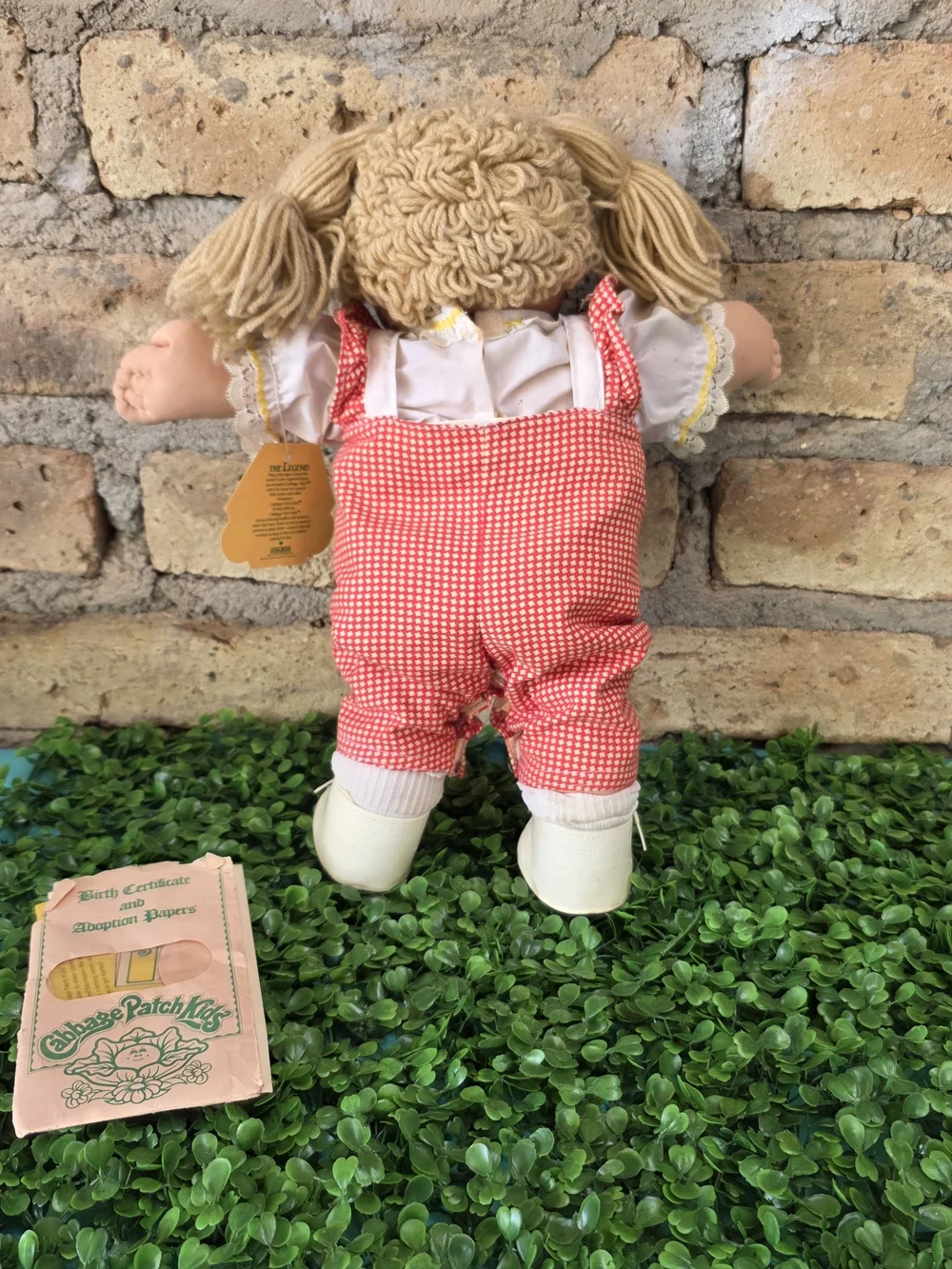 Vintage 1982 Cabbage Patch Kid Doll Red Gingham Outfit & Papers
